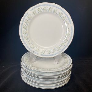 EUC Lot of 8 Vintage 7” China Blue & Green Bluebell Pattern Bread & Butter Plate